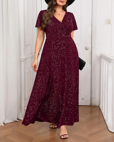 Pinup Fashion Women بالإضافة إلى الفساتين الرسمية - فساتين المساء ضيف زفاف Glitter Prom Long Dress in Kuwait