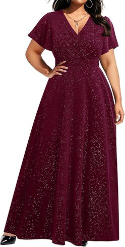 Pinup Fashion Women بالإضافة إلى الفساتين الرسمية - فساتين المساء ضيف زفاف Glitter Prom Long Dress in Kuwait