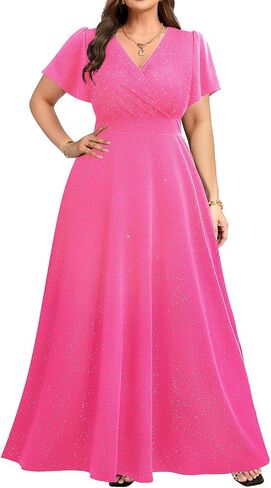 Pinup Fashion Women بالإضافة إلى الفساتين الرسمية - فساتين المساء ضيف زفاف Glitter Prom Long Dress in Kuwait
