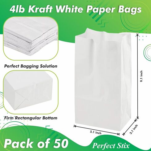 Perfect Stix 4lb Kraft White Paper Bags - Pack of 500 Count (Kraft White Bag 4lb) in Saudi Arabia