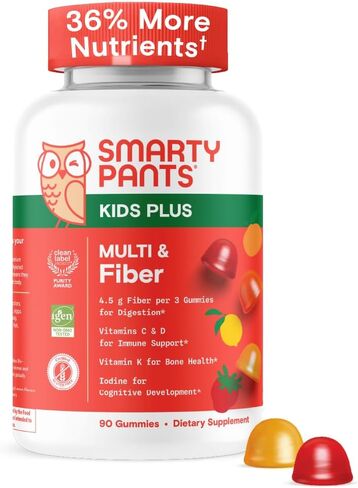 SmartyPants Kids Multivitamin & Fiber Gummies: الألياف البريبية لدعم الأطفال مع فيتامين D3 ، C ، فيتامين B12 ، B6 ، A ، الزنك ، البيوتين ، الفولات ، ثلاثة نكهات الفاكهة ، 90 عدد (إمدادات 30 يوم) in Kuwait