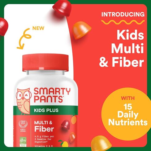 SmartyPants Kids Multivitamin & Fiber Gummies: الألياف البريبية لدعم الأطفال مع فيتامين D3 ، C ، فيتامين B12 ، B6 ، A ، الزنك ، البيوتين ، الفولات ، ثلاثة نكهات الفاكهة ، 90 عدد (إمدادات 30 يوم) in Kuwait
