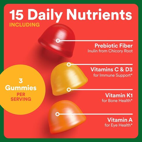 SmartyPants Kids Multivitamin & Fiber Gummies: الألياف البريبية لدعم الأطفال مع فيتامين D3 ، C ، فيتامين B12 ، B6 ، A ، الزنك ، البيوتين ، الفولات ، ثلاثة نكهات الفاكهة ، 90 عدد (إمدادات 30 يوم) in Kuwait