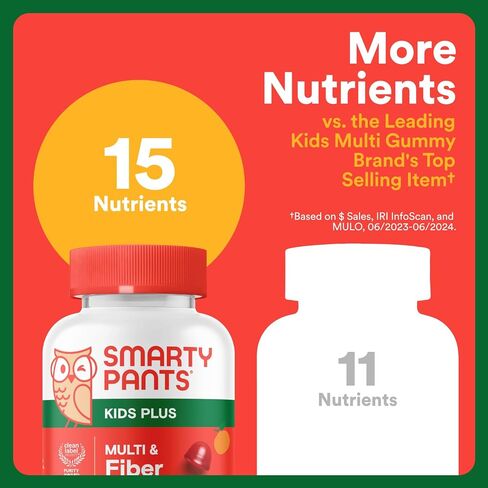SmartyPants Kids Multivitamin & Fiber Gummies: الألياف البريبية لدعم الأطفال مع فيتامين D3 ، C ، فيتامين B12 ، B6 ، A ، الزنك ، البيوتين ، الفولات ، ثلاثة نكهات الفاكهة ، 90 عدد (إمدادات 30 يوم) in Kuwait