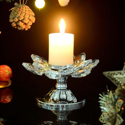 Crystal Lotus Flower Tea Light Holder, Glass Lotus Tealight Candlestick with Gold Metal Base, Votive Candle Stand for Table Centerpiece, Wedding/Parties Decor, Nice Gift (2, Silver) in Saudi Arabia