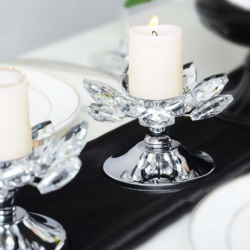Crystal Lotus Flower Tea Light Holder, Glass Lotus Tealight Candlestick with Gold Metal Base, Votive Candle Stand for Table Centerpiece, Wedding/Parties Decor, Nice Gift (2, Silver) in Saudi Arabia