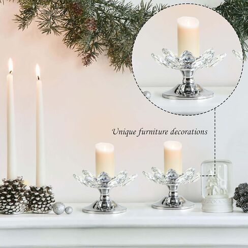 Crystal Lotus Flower Tea Light Holder, Glass Lotus Tealight Candlestick with Gold Metal Base, Votive Candle Stand for Table Centerpiece, Wedding/Parties Decor, Nice Gift (2, Silver) in Saudi Arabia