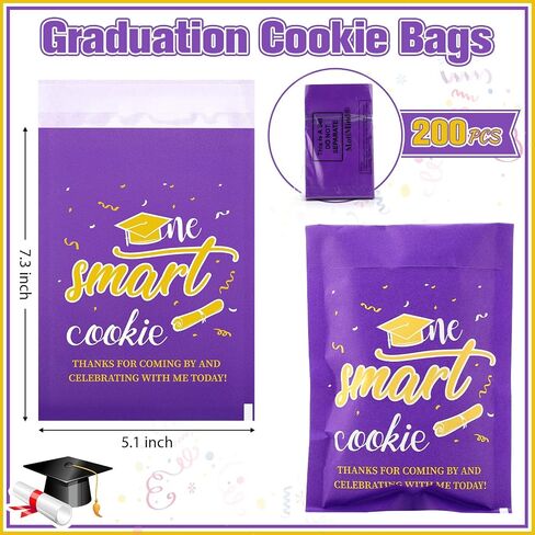 MotiMind 200 Pcs Graduation Candy Cookie Gift Bags Graduation Cookie Bags Self Adhesive Graduation Party Favors Congrats Grad Buffet Treat Bags for Graduation Party Decoration(Black) in Saudi Arabia