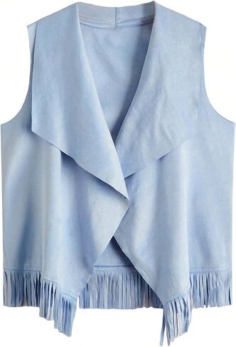 Verdusa Girl's Faux Suede Tassel Vest 70s Hippie Cardigan Cowgirl Fringe Jacket in Kuwait