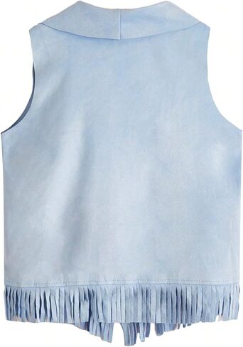 Verdusa Girl's Faux Suede Tassel Vest 70s Hippie Cardigan Cowgirl Fringe Jacket in Kuwait