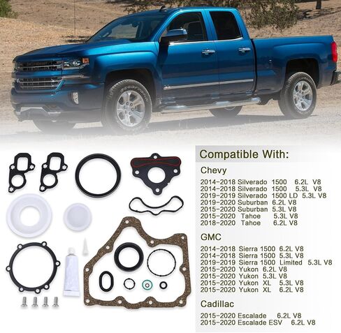 Engine Oil Pan Gasket Set Compatible with Chevy/GMC/Cadillac 5.3 6.2 V8 2014-2018 Silverado Sierra 1500 2015-2020 Yokon Suburban Yokon XL Tahoe 2015-2020 Escalade Escalade ESV Replace#OS 30893 in Saudi Arabia