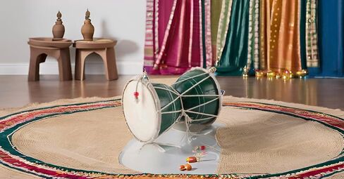 Handmade Wooden & Leather Classical Indian Folk Dumroo Damroo Damaru Hand Drum Set Percussion Decorative Collectible Showpiece World Musical Instruments (Multi) in Kuwait