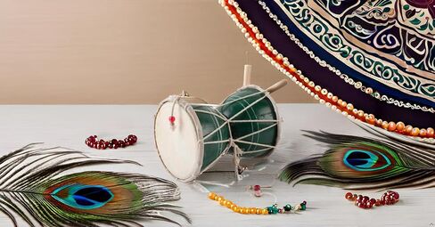Handmade Wooden & Leather Classical Indian Folk Dumroo Damroo Damaru Hand Drum Set Percussion Decorative Collectible Showpiece World Musical Instruments (Multi) in Kuwait