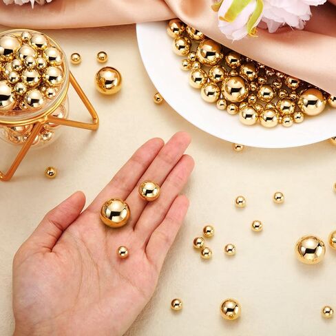 junkin 300 pcs مزهرية الحشو فو فو المزهرية حبات المكياج لا يوجد حفرة اللمعان اللؤلؤة أحجام مختلطة لأحجام مستديرة لحفل الزفاف ، تزيين الطاولة الزمنية عيد ميلاد الحزب ، 8/14/20 مم (الذهب) in Kuwait