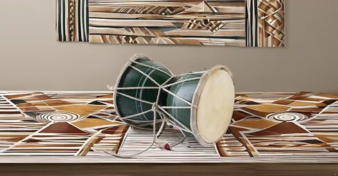 Handmade Wooden & Leather Classical Indian Folk Dumroo Damroo Damaru Hand Drum Set Percussion Decorative Collectible Showpiece World Musical Instruments (Multi) in Kuwait