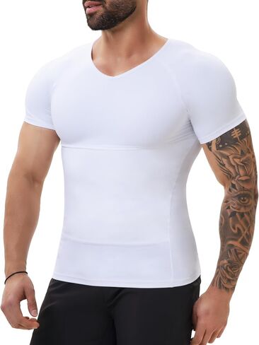MISS MOLY Compression Shirts For Men Tummy Control Gynomastica Slimming Undershirt V Neck Short Sleeve Shapewear in Saudi Arabia