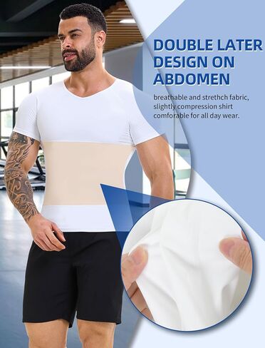 MISS MOLY Compression Shirts For Men Tummy Control Gynomastica Slimming Undershirt V Neck Short Sleeve Shapewear in Saudi Arabia