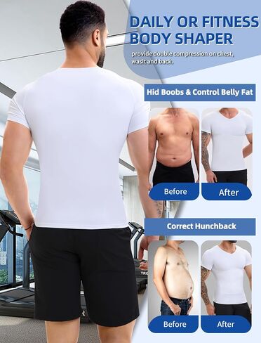 MISS MOLY Compression Shirts For Men Tummy Control Gynomastica Slimming Undershirt V Neck Short Sleeve Shapewear in Saudi Arabia