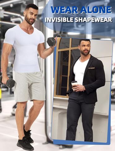 MISS MOLY Compression Shirts For Men Tummy Control Gynomastica Slimming Undershirt V Neck Short Sleeve Shapewear in Saudi Arabia