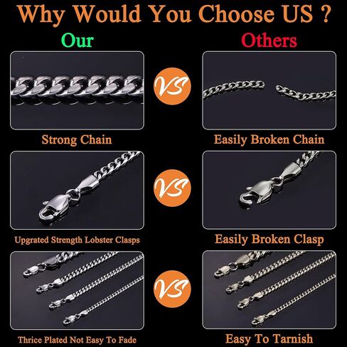 LOYALLOOK Italian Diamond Cut Cuban Link Curb Chain Necklace for Men Women Stainless Steel Curb Cuban Link Chains Necklace Hip Hop Chain 16 18 20 22 24 26 28 30 Inch in Kuwait