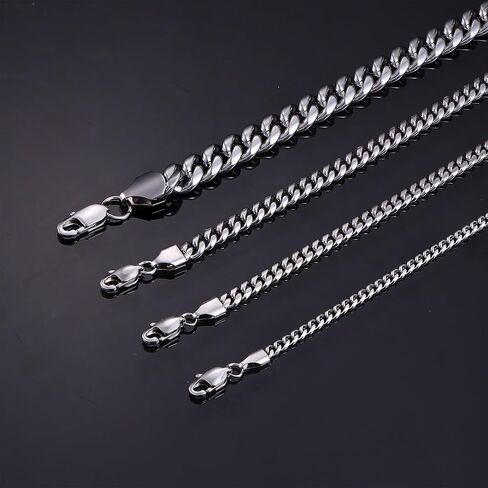 LOYALLOOK Italian Diamond Cut Cuban Link Curb Chain Necklace for Men Women Stainless Steel Curb Cuban Link Chains Necklace Hip Hop Chain 16 18 20 22 24 26 28 30 Inch in Kuwait