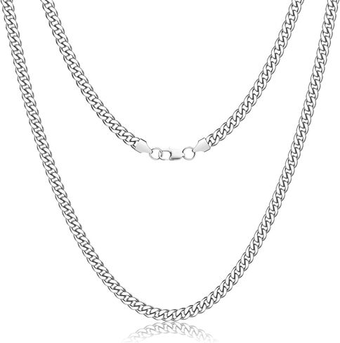 LOYALLOOK Italian Diamond Cut Cuban Link Curb Chain Necklace for Men Women Stainless Steel Curb Cuban Link Chains Necklace Hip Hop Chain 16 18 20 22 24 26 28 30 Inch in Kuwait