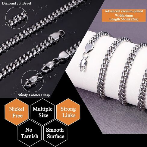 LOYALLOOK Italian Diamond Cut Cuban Link Curb Chain Necklace for Men Women Stainless Steel Curb Cuban Link Chains Necklace Hip Hop Chain 16 18 20 22 24 26 28 30 Inch in Kuwait