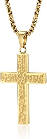 Cross Penadnt Necklace for Men Women, Silver Gold Black Stainless Steel Christian Faith Religious Jewelry in Kuwait