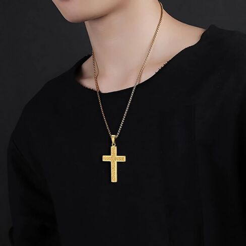 Cross Penadnt Necklace for Men Women, Silver Gold Black Stainless Steel Christian Faith Religious Jewelry in Kuwait