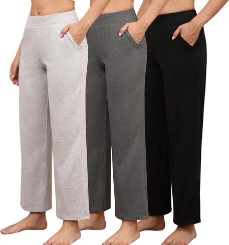 PNAEONG 3 Pack Women's Wide Leg Petite Sweatpants, Loose Fit Lounge Pants with Pocket Casual High Waist Sweatpants，XS-XL in Saudi Arabia