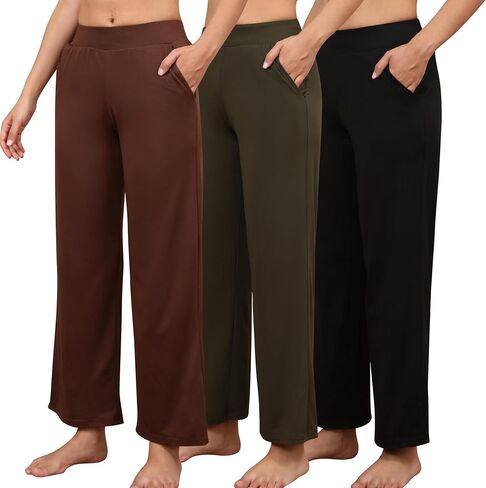 PNAEONG 3 Pack Women's Wide Leg Petite Sweatpants, Loose Fit Lounge Pants with Pocket Casual High Waist Sweatpants，XS-XL in Saudi Arabia