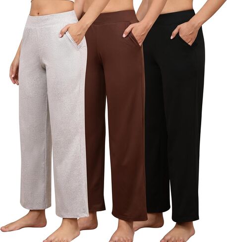 PNAEONG 3 Pack Women's Wide Leg Petite Sweatpants, Loose Fit Lounge Pants with Pocket Casual High Waist Sweatpants，XS-XL in Saudi Arabia