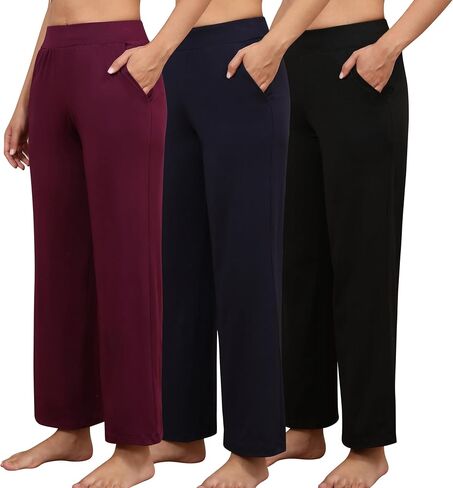PNAEONG 3 Pack Women's Wide Leg Petite Sweatpants, Loose Fit Lounge Pants with Pocket Casual High Waist Sweatpants，XS-XL in Saudi Arabia