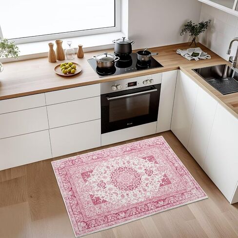 2x3 Bright Pink Area Rug for Entryway, Small Washable Rugs with Non-Slip Backing for Girls Bedroom, Cute Vintage Throw Carpet Kitchen Laundry Front Door Decor in Saudi Arabia