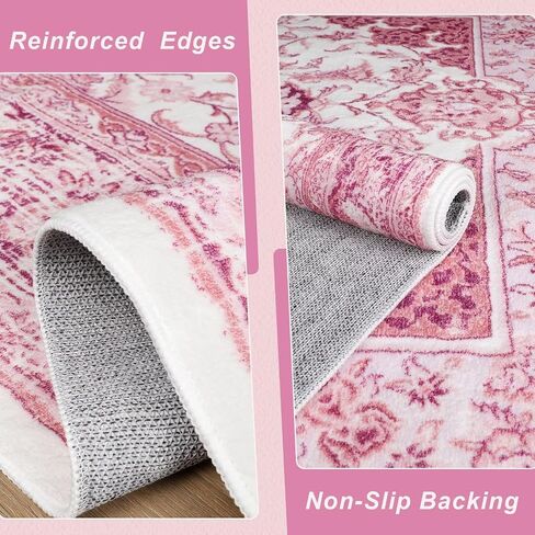 2x3 Bright Pink Area Rug for Entryway, Small Washable Rugs with Non-Slip Backing for Girls Bedroom, Cute Vintage Throw Carpet Kitchen Laundry Front Door Decor in Saudi Arabia