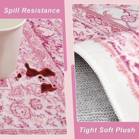 2x3 Bright Pink Area Rug for Entryway, Small Washable Rugs with Non-Slip Backing for Girls Bedroom, Cute Vintage Throw Carpet Kitchen Laundry Front Door Decor in Saudi Arabia