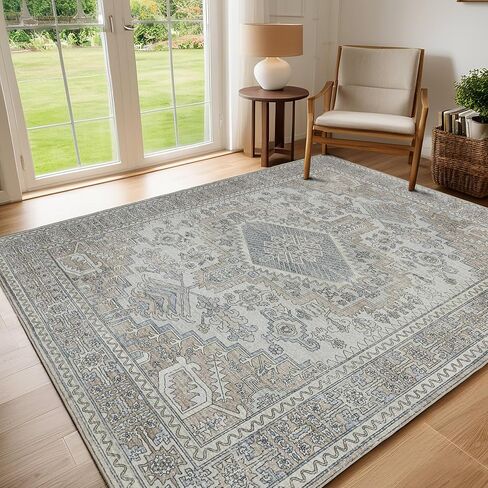 Machine Washable Rugs 8x10 Area Rugs for Living Room,Ultra Soft Low Pile Retro Rugs for Bedroom,Dining Room,Large Non Slip Carpet Vintage Distressed Accent Rug for Farmhouse Office Home Decor in Saudi Arabia