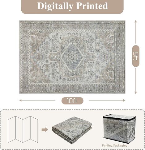 Machine Washable Rugs 8x10 Area Rugs for Living Room,Ultra Soft Low Pile Retro Rugs for Bedroom,Dining Room,Large Non Slip Carpet Vintage Distressed Accent Rug for Farmhouse Office Home Decor in Saudi Arabia