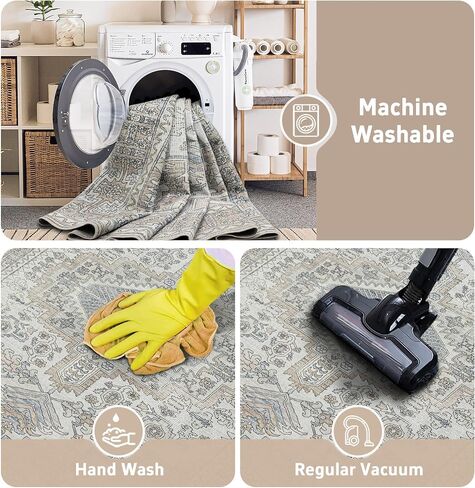 Machine Washable Rugs 8x10 Area Rugs for Living Room,Ultra Soft Low Pile Retro Rugs for Bedroom,Dining Room,Large Non Slip Carpet Vintage Distressed Accent Rug for Farmhouse Office Home Decor in Saudi Arabia