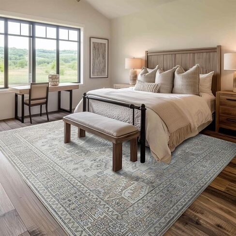 Machine Washable Rugs 8x10 Area Rugs for Living Room,Ultra Soft Low Pile Retro Rugs for Bedroom,Dining Room,Large Non Slip Carpet Vintage Distressed Accent Rug for Farmhouse Office Home Decor in Saudi Arabia