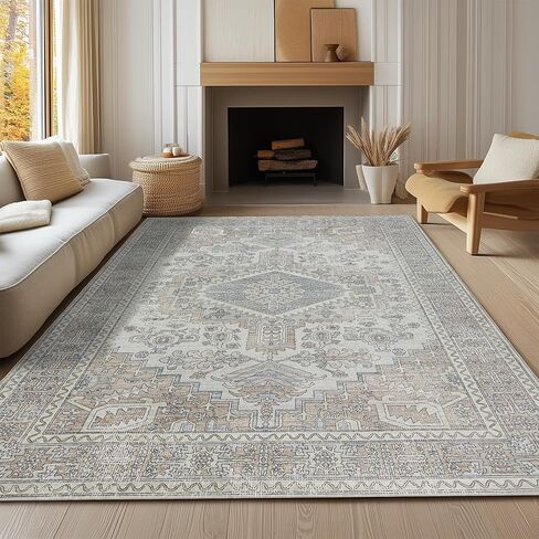 Machine Washable Rugs 8x10 Area Rugs for Living Room,Ultra Soft Low Pile Retro Rugs for Bedroom,Dining Room,Large Non Slip Carpet Vintage Distressed Accent Rug for Farmhouse Office Home Decor in Saudi Arabia