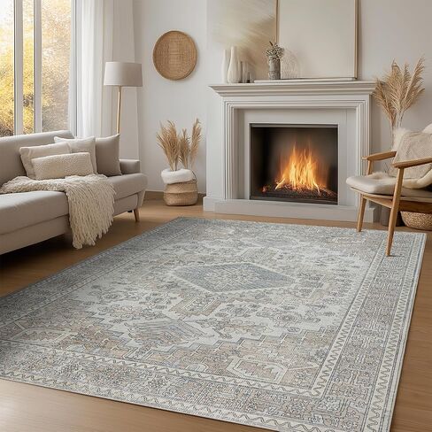 Machine Washable Rugs 8x10 Area Rugs for Living Room,Ultra Soft Low Pile Retro Rugs for Bedroom,Dining Room,Large Non Slip Carpet Vintage Distressed Accent Rug for Farmhouse Office Home Decor in Saudi Arabia