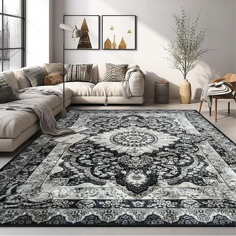 Area Rugs 5x7 Washable Soft Living Room Rug, Vintage Boho Non-Slip/Non-Shedding Print Floor Carpet for Dining Room, Bedroom-Green in Saudi Arabia