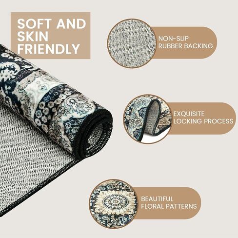 Area Rugs 5x7 Washable Soft Living Room Rug, Vintage Boho Non-Slip/Non-Shedding Print Floor Carpet for Dining Room, Bedroom-Green in Saudi Arabia