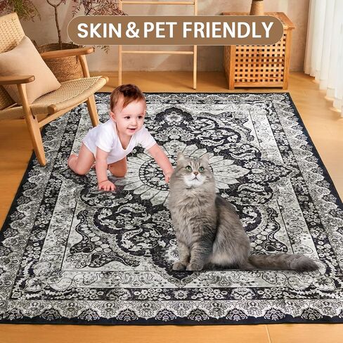 Area Rugs 5x7 Washable Soft Living Room Rug, Vintage Boho Non-Slip/Non-Shedding Print Floor Carpet for Dining Room, Bedroom-Green in Saudi Arabia