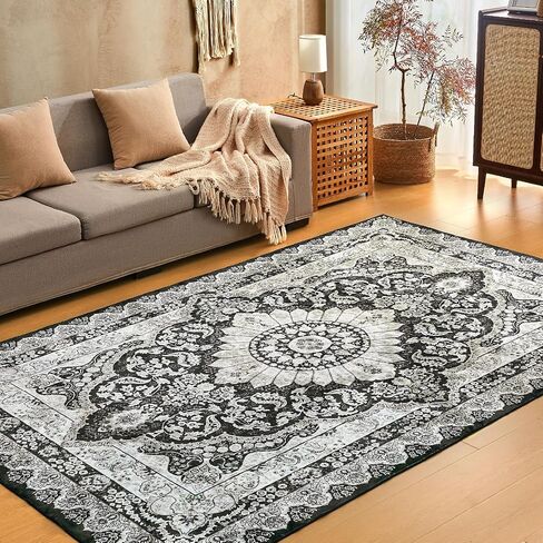 Area Rugs 5x7 Washable Soft Living Room Rug, Vintage Boho Non-Slip/Non-Shedding Print Floor Carpet for Dining Room, Bedroom-Green in Saudi Arabia