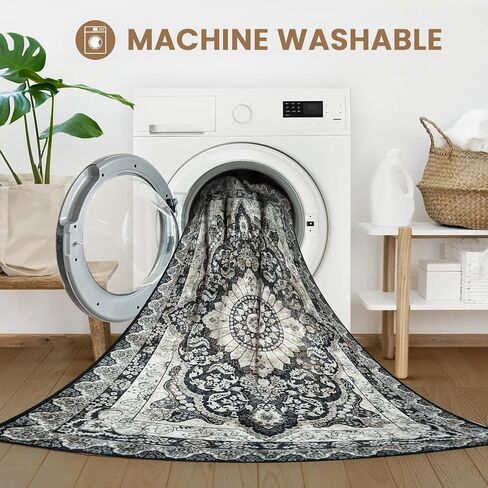 Area Rugs 5x7 Washable Soft Living Room Rug, Vintage Boho Non-Slip/Non-Shedding Print Floor Carpet for Dining Room, Bedroom-Green in Saudi Arabia
