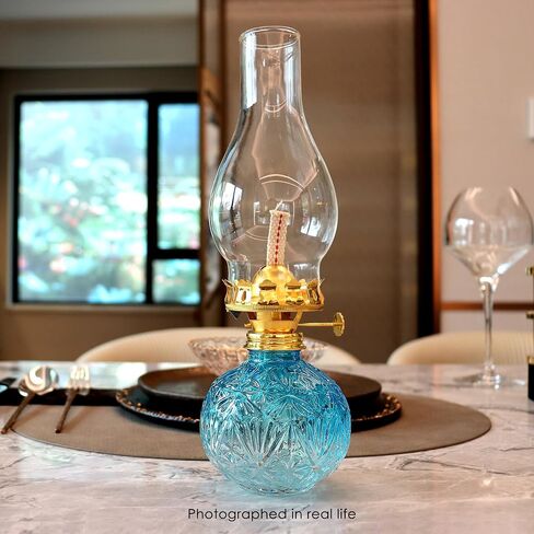 2 Pcs Chamber Oil Lamps for Indoor Use Lantern Kerosene Hurricane Vintage Glass Lamp, Large Classic Decor Lamp for Home Emergency Lighting 11Inch Height (Gradient Blue) in Saudi Arabia