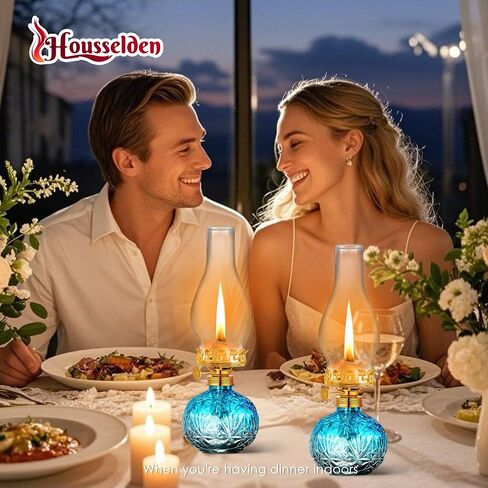 2 Pcs Chamber Oil Lamps for Indoor Use Lantern Kerosene Hurricane Vintage Glass Lamp, Large Classic Decor Lamp for Home Emergency Lighting 11Inch Height (Gradient Blue) in Saudi Arabia