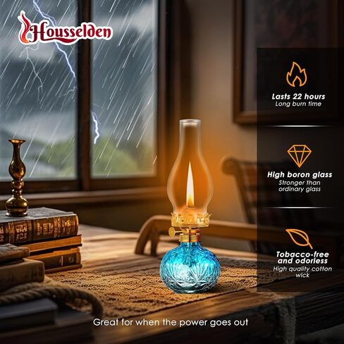 2 Pcs Chamber Oil Lamps for Indoor Use Lantern Kerosene Hurricane Vintage Glass Lamp, Large Classic Decor Lamp for Home Emergency Lighting 11Inch Height (Gradient Blue) in Saudi Arabia